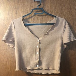 L tan colour SHEIN button crop top